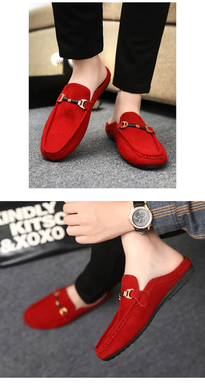 Fashion Red Men's Half Shoes Summer Lightweight Casual Shoes For Men Flat Slippers Comfortable Soft Slip-on Shoes Man Loafers