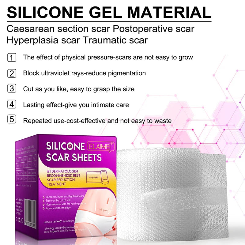 1.5M Silicone Scar Sheets Clear Scars Tape Strip Invisible Silicone Self-adhesive Patches for C-Section Surgery Keloid Burn Acne