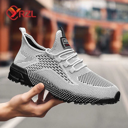 YRZL Running Shoes Men Comfortable Lightweight Grey Walking Sneakers Breathable Air Mesh Non Slip Casual Tennis Shoes for Men