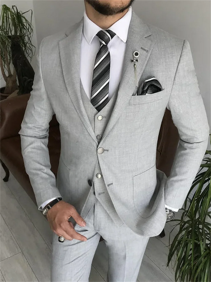 3 Piece Light Gray Notch Lapel Single Breasted Suits for Men Chic Formal Casual Business Wedding Tuxedo (Blazer+Vest+Pants)