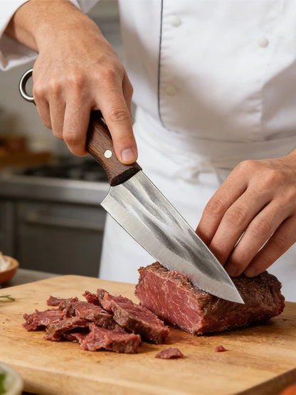 Kitchen Chef Knife with Sheath Meat Cleaver Boning Slicing Sushi Fish Beef Cutting, Wood Handle ﻿