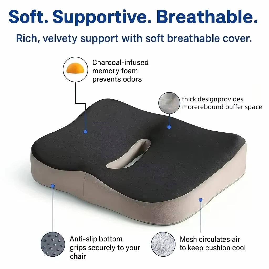 Breathable Memory Foam Cushion: Office/Student/Car, Spine Relief, Worry-Free Sitting, Skin-Friendly & Easy Clean