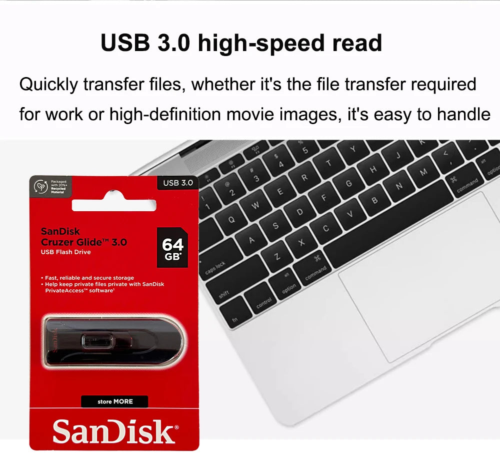 SanDisk Cruzer Glide 3.0 USB Flash Drive Pen 16GB 32GB Memory Stick 64GB 128GB 256GB retractable USB connector for Computer