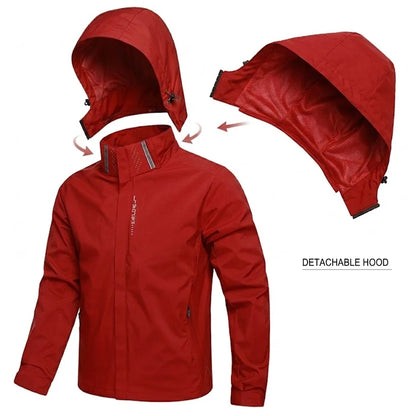 Men Lightweight Windproof Waterproof Hooded Jacket Zipper Raincoat Outdoor Hiking Cycling Climbing Work Coat Tracksuit Outerwear