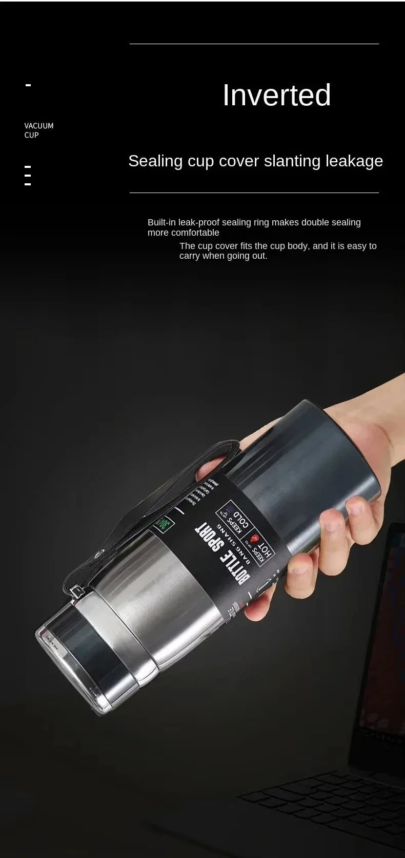 Portable 1L Stainless Steel Vacuum Flask, Insulated Water Thermos for Hot/Cold Coffee, Tea & Beverages