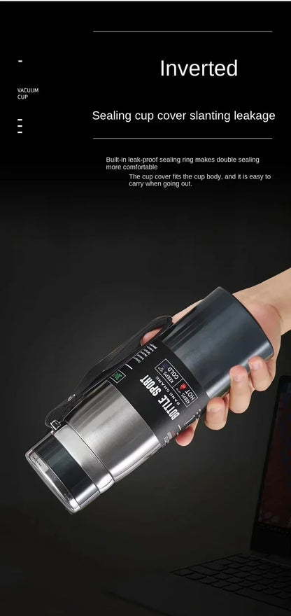 Portable 1L Stainless Steel Vacuum Flask, Insulated Water Thermos for Hot/Cold Coffee, Tea & Beverages