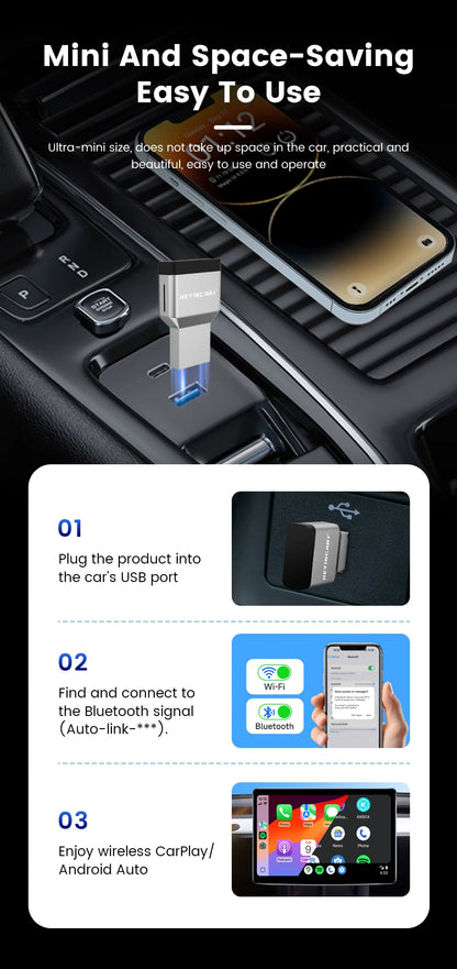HEYINCAR New 3.0 Mini Wireless Carplay Android Auto Adapter Plug And Play Ai Box For VW Toyota Nissan Honda Benz Ford-More