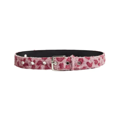 Retro Leopard Print Faux Fur Belt Y2k Pink Fur Belts Punk American Sexy Women's Waistband Winter Fluffy Waist Belt Accessories