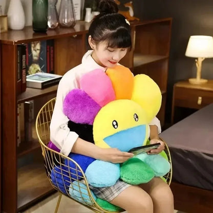 Aesthetic Sunflower Plush Cushion Cute Flower Stuffed Pillow Rainbow Floral Decorative Pillow Office Chair Back Cushion Decor