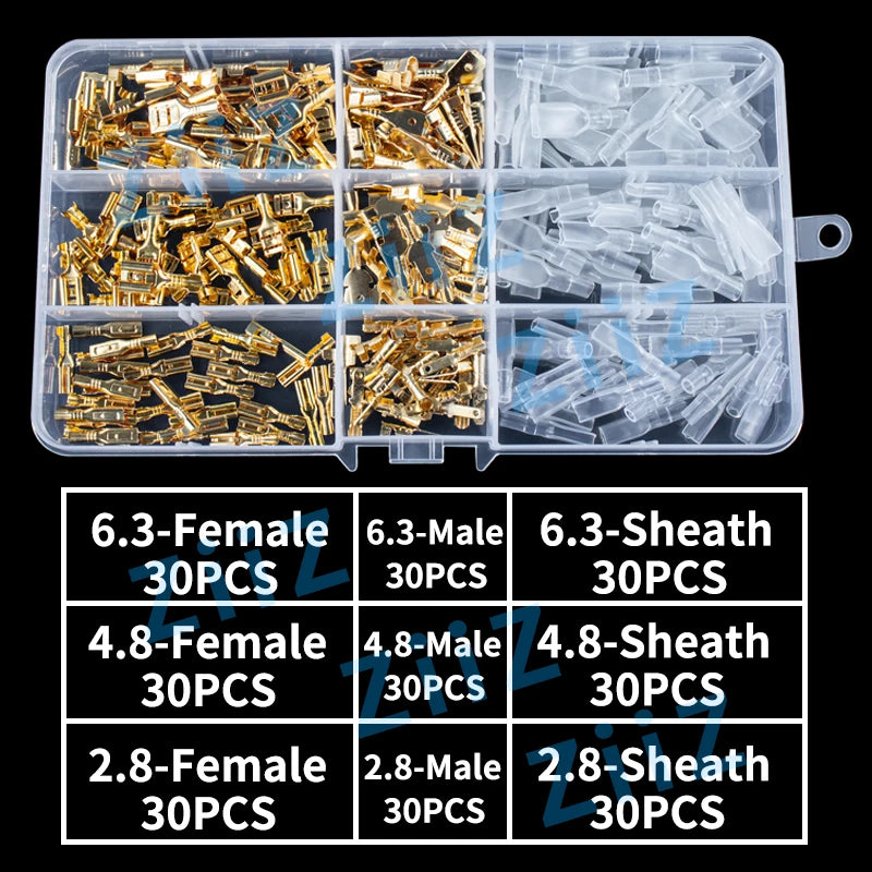 Box Insulated Male Female Wire Connector 2.8/4.8/6.3mm Electrical Crimp Terminals Termin Spade Connectors Assorted Kit 270PCS