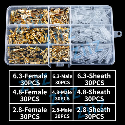 Box Insulated Male Female Wire Connector 2.8/4.8/6.3mm Electrical Crimp Terminals Termin Spade Connectors Assorted Kit 270PCS