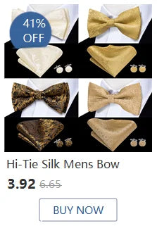 Hi-Tie Mens Bow Tie Hanky Cufflinks Set White Black Gray Silver Pre-tied Butterfly Knot Bowtie for Male Wedding silk Business