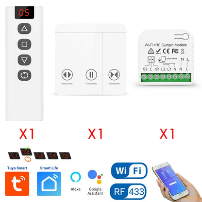 Tedeligo Tuya WiFi RF Smart Curtain Switch,110V 220V Roller Shutter Blinds Control Module with Wireless Remote,work with Alexa
