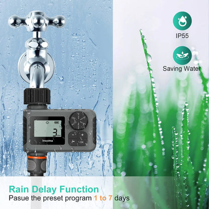 INSOMA Automatic Water Timer Intelligent Irrigation Watering System LCD Display IPX5 Sprinkler Timer Garden Programmer Equipment