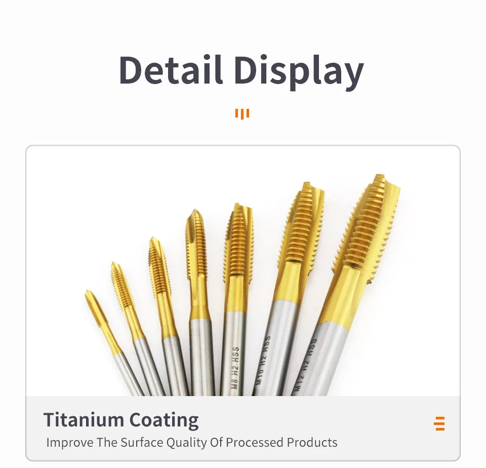 HSS Titanium Coating Screw Tap Drill Bit M2 M2.5 M3 M3.5 M4 M5 M6 M8 M10 M12 Metric Straight Flute Thread Tap Hand Tools