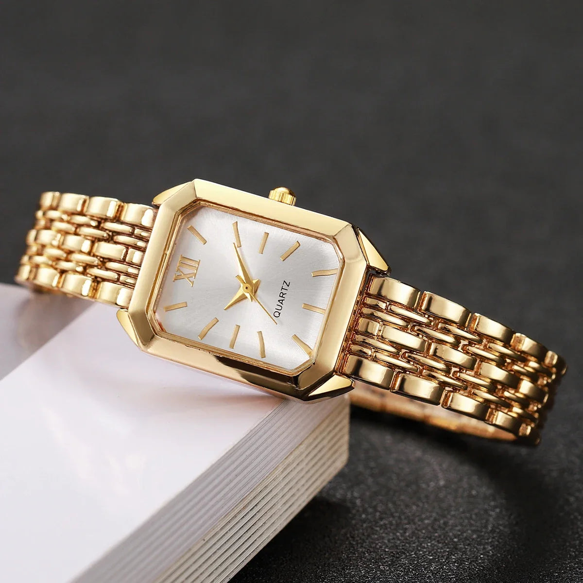 2PCS/Set Elegant Rectangle Women Quartz Watch Fashion Roma Dial Ladies Wristwatches Bracelet Set Reloj Mujer Clock (Without Box)