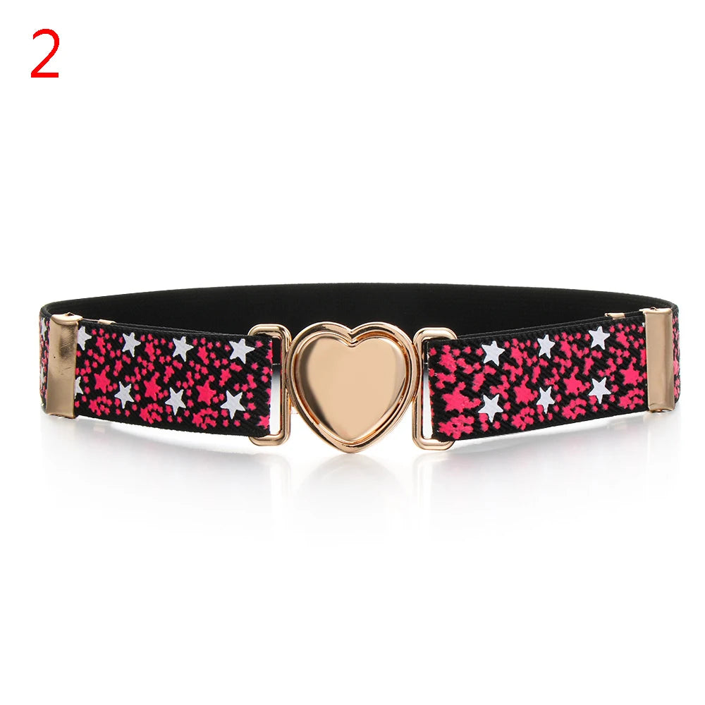 2022 Children Stretch Belts Girls Multicolor Adjustable Elastic Waist Belts with Heart Shape Buckle Waistband Accessories