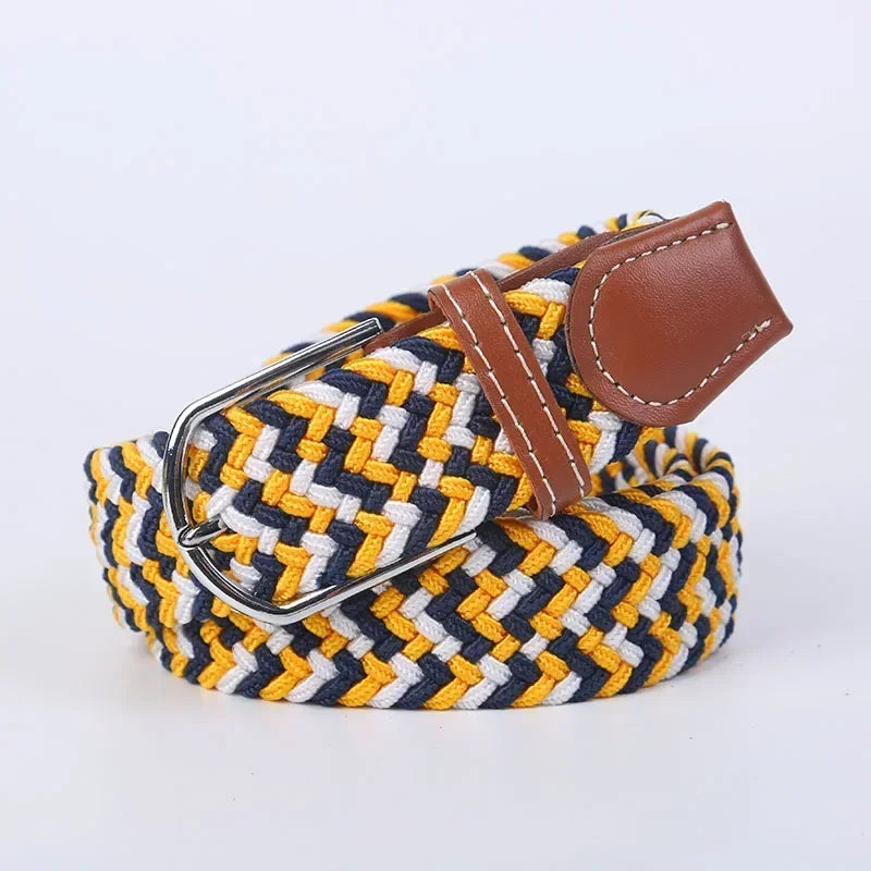Women Casual Knitted Elastic Belt Pin Buckle Webbing Strap Woven Canvas Braided Stretch  - Belts for Men