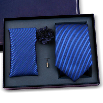 Elegant Ties For Men Classic Paisly Neck Tie Pocket Square Brooch Set With Gift Box Mens Business Wedding Suit Accessories