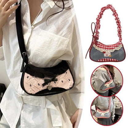 Fashion Grid Mini Handbag with Adjustable Shoulder Strap Korean Style Hand-held Commuting Bag Single-Shoulder Crossbody Underarm