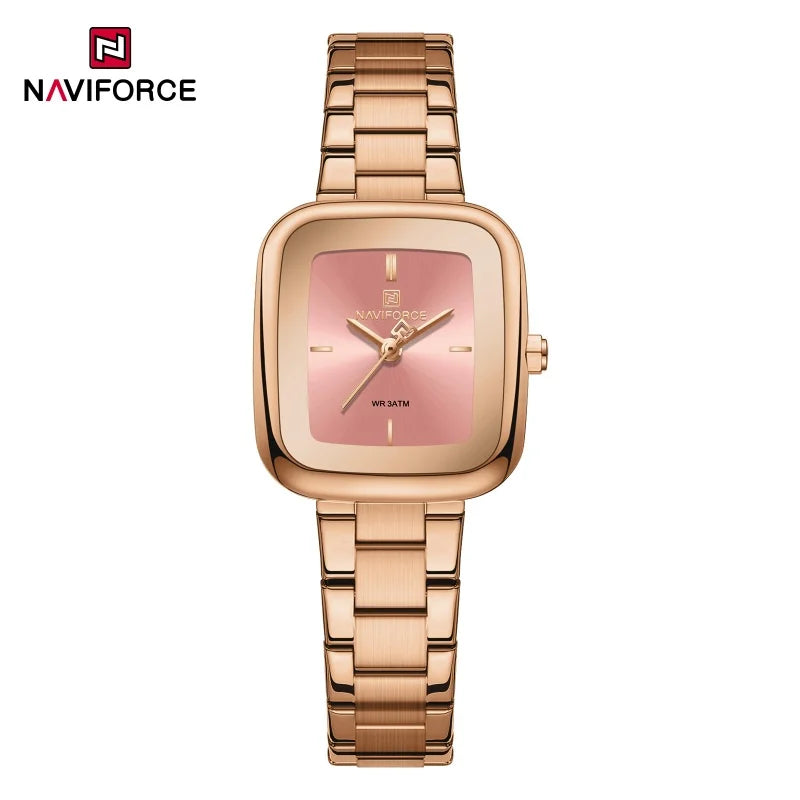 NAVIFORCE Women Quartz Watch Retro Fashion 3ATM Waterproof Stainless Steel High Quality Durable Elegant Daily Ladies Wristwatch