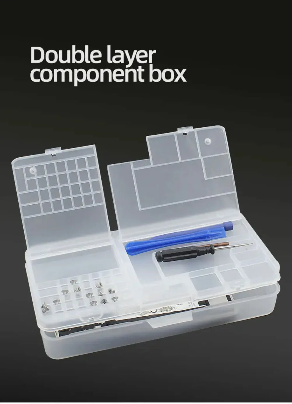 Transparent Electronic Components Storage Box 2 Layer Tool Classification Grid Phone Repair Module Organizer Compartment