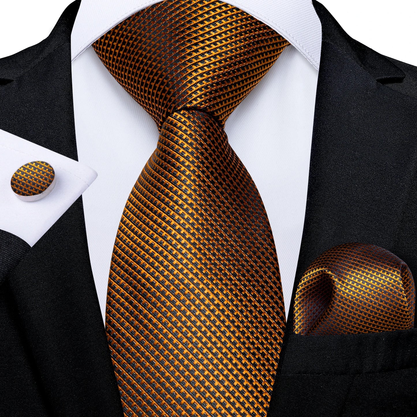 Luxury Black Gold Paisley Striped Floral Silk Men's Tie Set Handkerchief Cufflinks Wedding Party Accessories Groom Gift for Men
