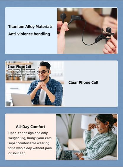 Open Ear Bone Conduction Headphones with dual microphone Wireless Bluetooth Headphone with Mic Headset for work/business/Cycling