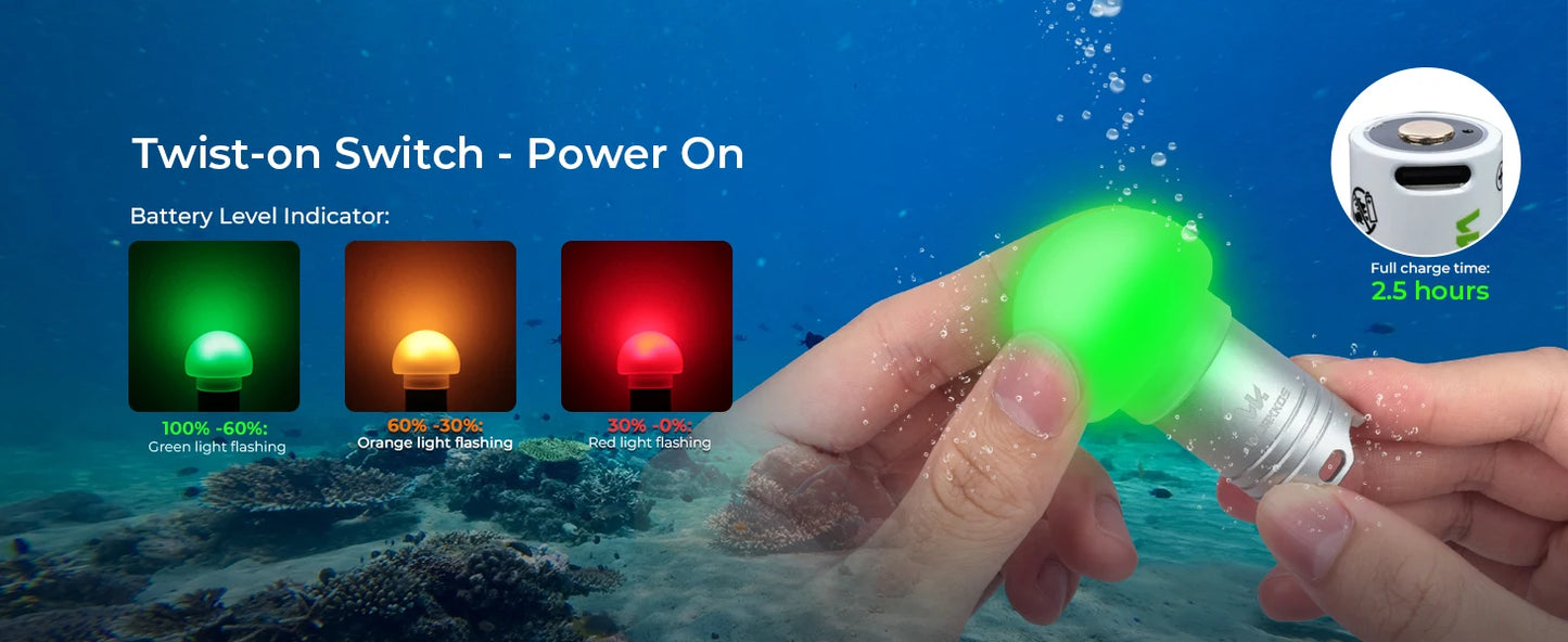 Wurkkos DL04 RGB Signal Light 9 RGB Modes IPX8 Waterproof Detachable 800mAH Battery, Jellyfish Design for Camping, Diving