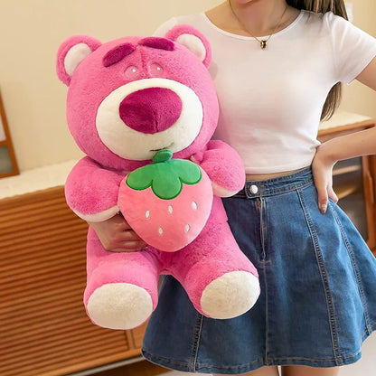 Disney Cute Hug Strawberry Bear Plush Toy Cartoon Anime Strawberry Bear Plush Doll Sleep Pillow Gift for Girlfriend's Birthday