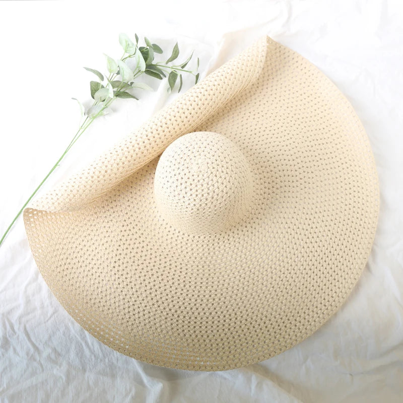 70cm Oversized  Wide Brim Sun Hat Travel  Large UV Protection Beach Straw Hats Women's Summer Floppy Foldable Chapeaux Wholesale