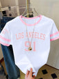 Summer Women's Los Angeles NO.91 Print Round Neck Short Sleeve T-Shirt Summer Graphic Te Jerseys Plus Size Sport T-Shirt Tops