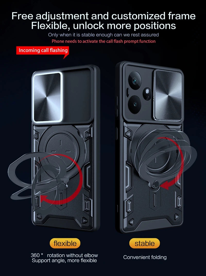 For Realme GT7 5G Case Armor Slide Camera Lens Protect Back Cover For OPPO Realme GT7 GT 7 RealmeGT7 Magnetic Holder Ring Funda