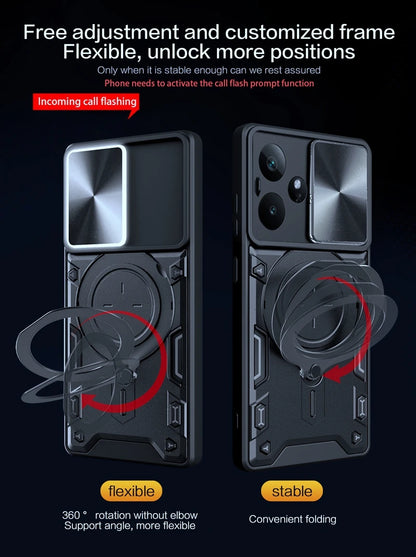 For Realme GT7 5G Case Armor Slide Camera Lens Protect Back Cover For OPPO Realme GT7 GT 7 RealmeGT7 Magnetic Holder Ring Funda