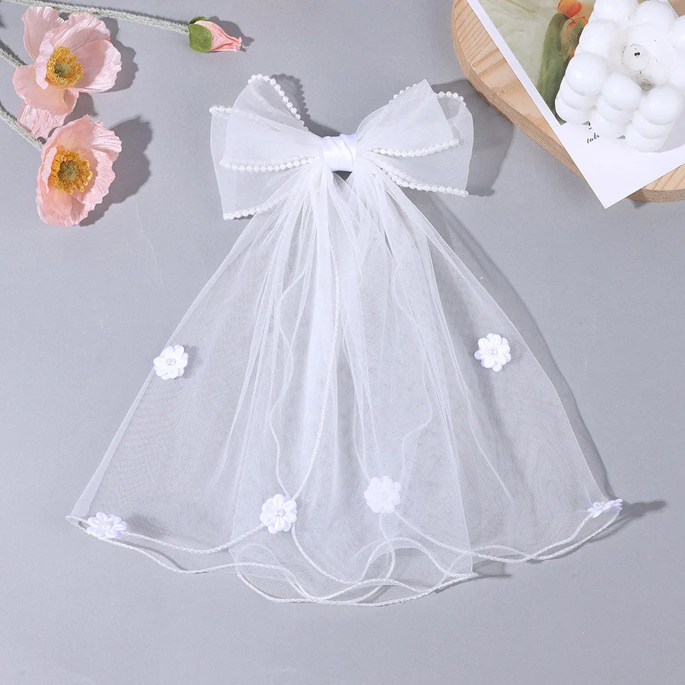 White Tulle Hair Clips For Girls Fairy Mesh Bow Large Hairpin Flower Barrette Summer Party Wedding Women Headdress Accessories