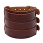 KOTik 2024 New Fashion Genuine Leather Wide Cuff Bangles Punk Vintage Three Layers Wide Black Brown Men Jewelry Bracelets