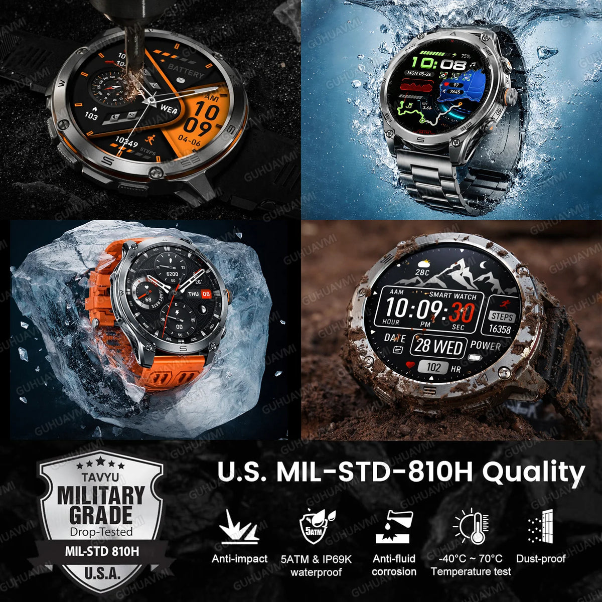 2026 New Military grade GPS Smart Watch Built-in Dual-band AGPS path 10ATM Waterproof Compass 1000mAh 170+Sports Smart Watch men