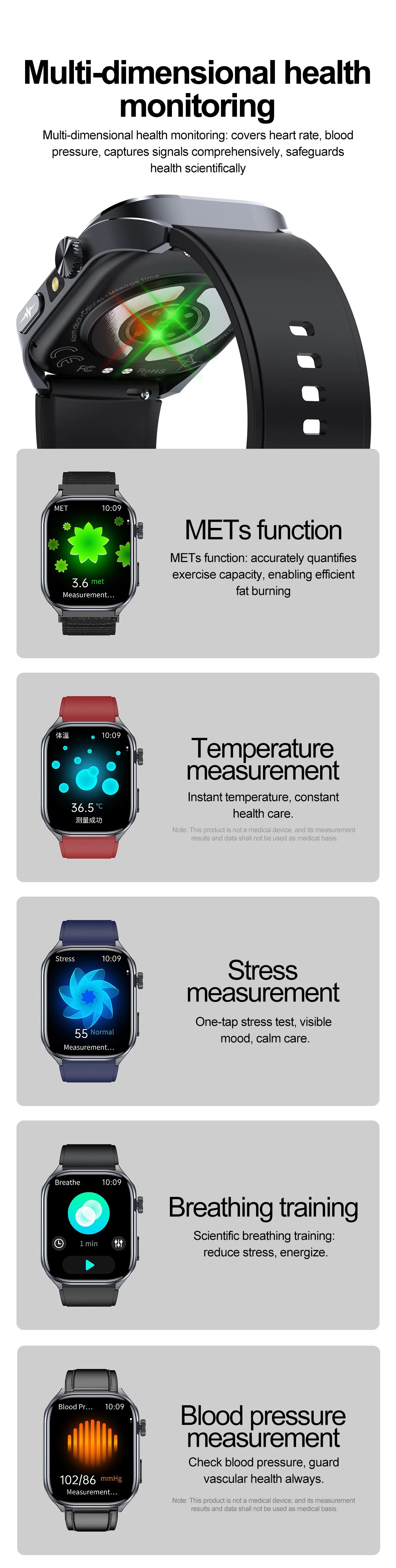 2026 New Non-Invasive Laser Treatment Three High Smart Watch  ECG+PPG Blood Fat Uric Acid Health Diagnosis Smart Watches For Man
