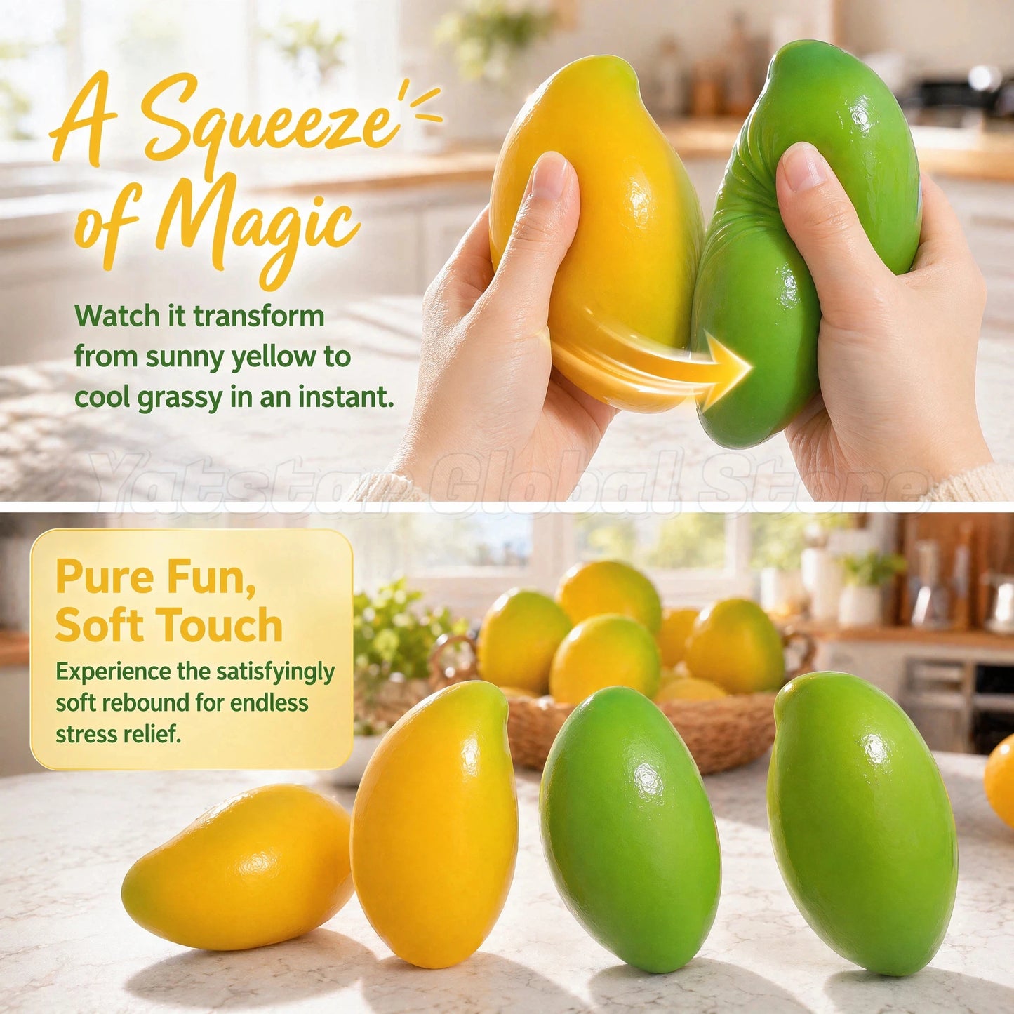 Color Changing Mango 크런치 말랑이 Squishy Fidget Toy Soft ASMR Sensory Squeeze Ball Anti-Anxiety Stress Relief Decompression Fun 말랑이