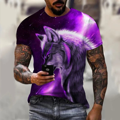 Men's T-Shirts Summer Animal Wolf  Pattern 3D Print Tops Tees Summer Women Streetwear Fashion Oversized T Shirt Men Clothing