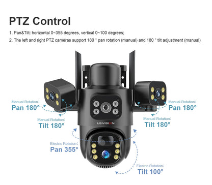 LS VISION 4G / WiFi Solar Camera 3Lenses Outdoor 15MP 4K Low Power Battery IP Camera PIR Night Vision V380 Pro CCTV Security