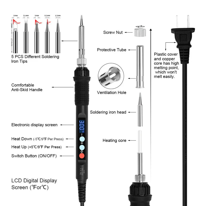 90W LED 936 Soldering iron adjust temperature With M2 M2.5 M3 M4 M5 M6 M8 Hot Melt Nuts Embedding tool For 3D Printer Parts