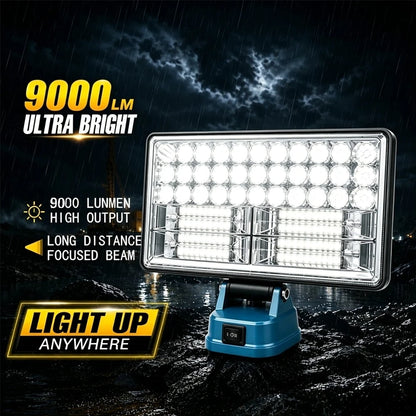 90W LED Work Light for Makita 18V Battery LED Spotlight -9000LM Cordless Jobsite Flood Light Construction Work Light USB Charger
