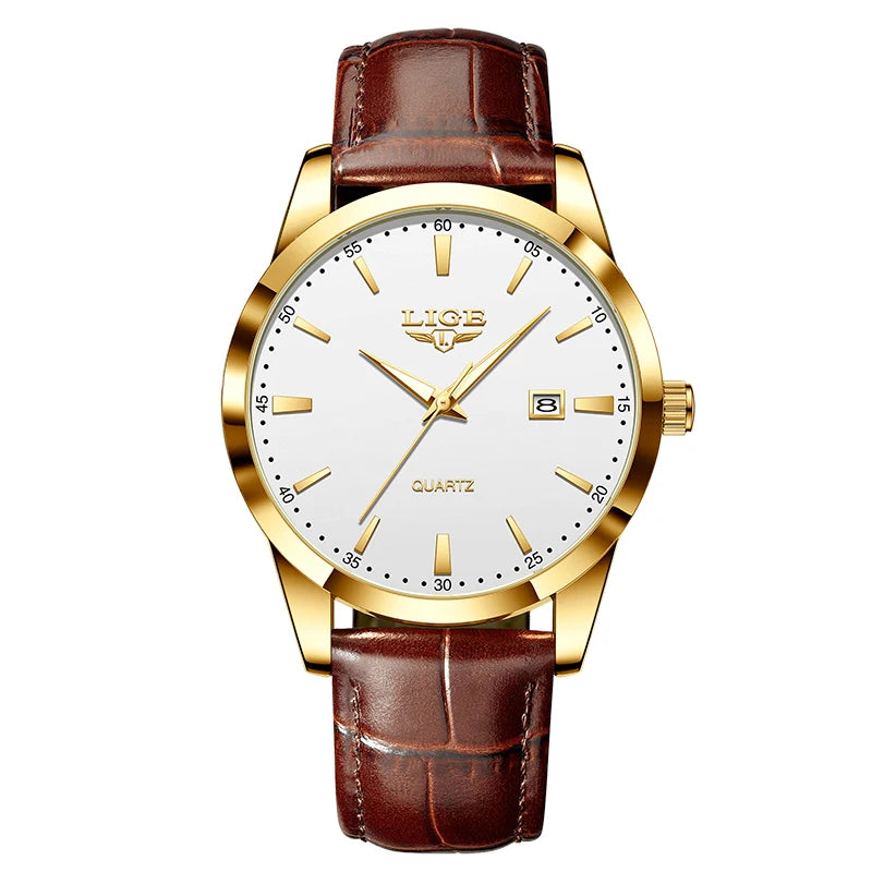 LIGE Military Watch For Men Fashion Business Watch Men Casual Leather Sport Waterproof Men's Quartz Wristwatches Reloj Hombre