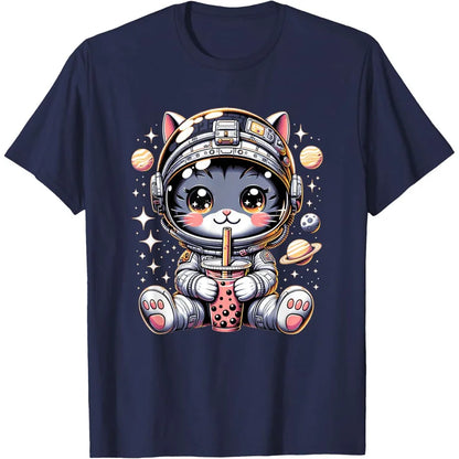 Astronaut Cat Pattern T Shirt For Women Cute Animal 3D Printed Short Sleeves Summer Leisure Tees Round Neck Loose Tops T-Shirts