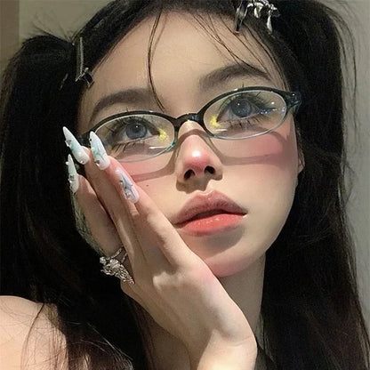 Women Y2K Retro Oval Glasses Small Frame Eyewear Blue Light Blocking Eyeglasses Female Computer Reading Optical Spectacle Óculos
