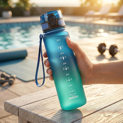 650ML Gradient Sports Water Bottle with Time Marker Large Capacity Leakproof Drinking Cup Summer Outdoor Fitness Travel Tumbler