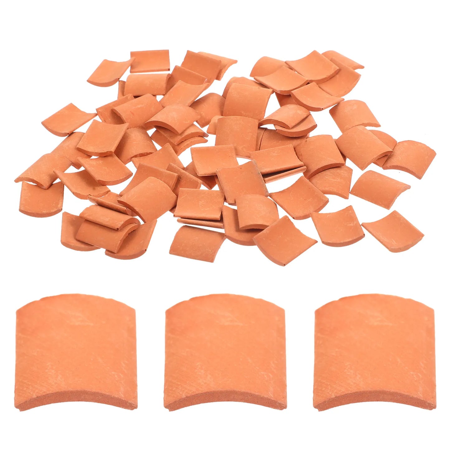 70pcs Mini Roof Tiles Miniature Simulated Roof Tiles Models Pottery Clay Roof Tiles DIY Miniature House Props 1.7x1.6cm