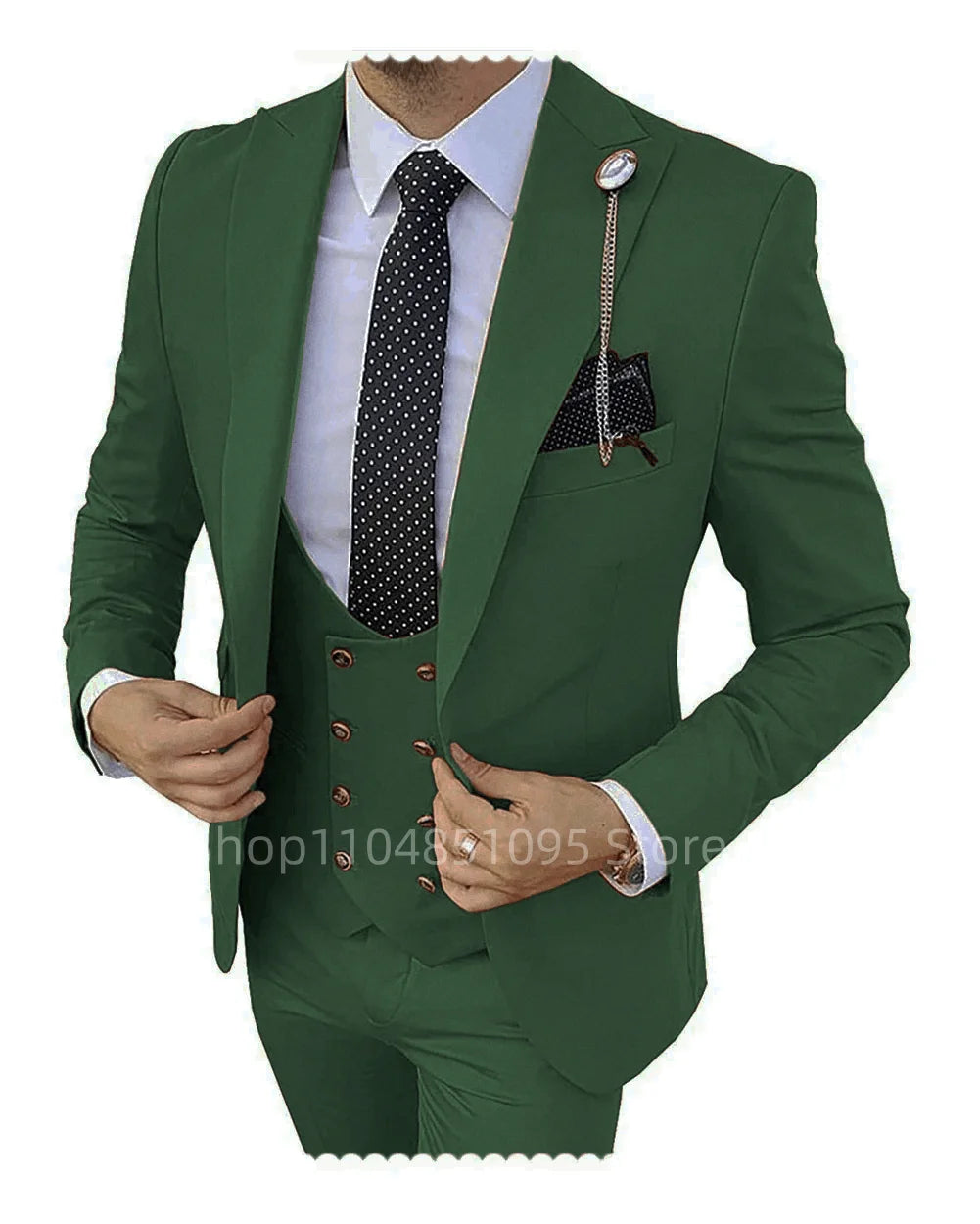 Solid Men's 3 Piece Suit Slim Fit Men Tuxedo Suit Party Wedding Prom Business One Button Peak Lapel Blazer Jacket Vest Pants Set