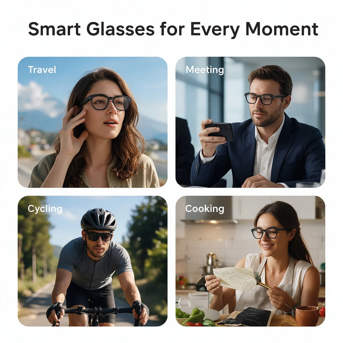 CY03 AI Smart Glasses with Camera 1600x1200 Video Recording Open-Ear Bluetooth 5.3 Headphones Real-time Translation Touch Contro